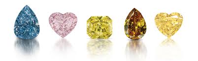 Diamonds of different colours and shapes